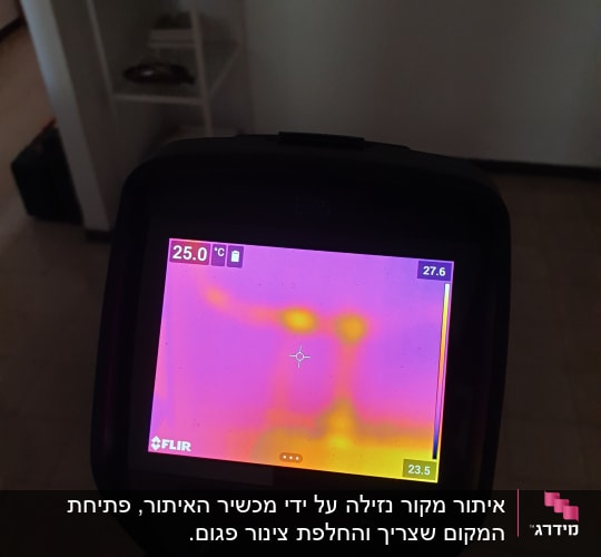 תצוגת מצלמה תרמית עם אזורים חמים וקרים